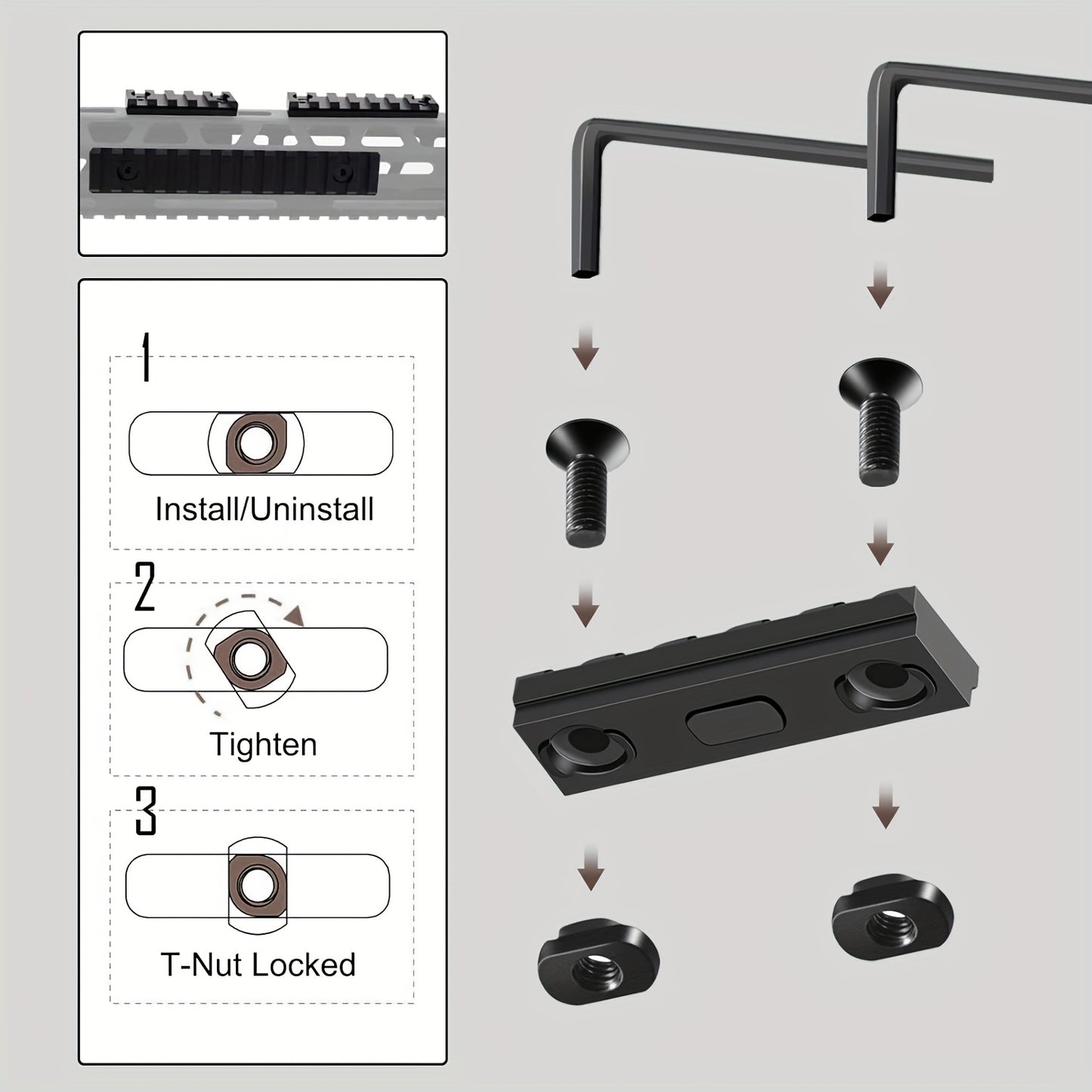 10 Pack Single Mloc Picatinny Rail Set